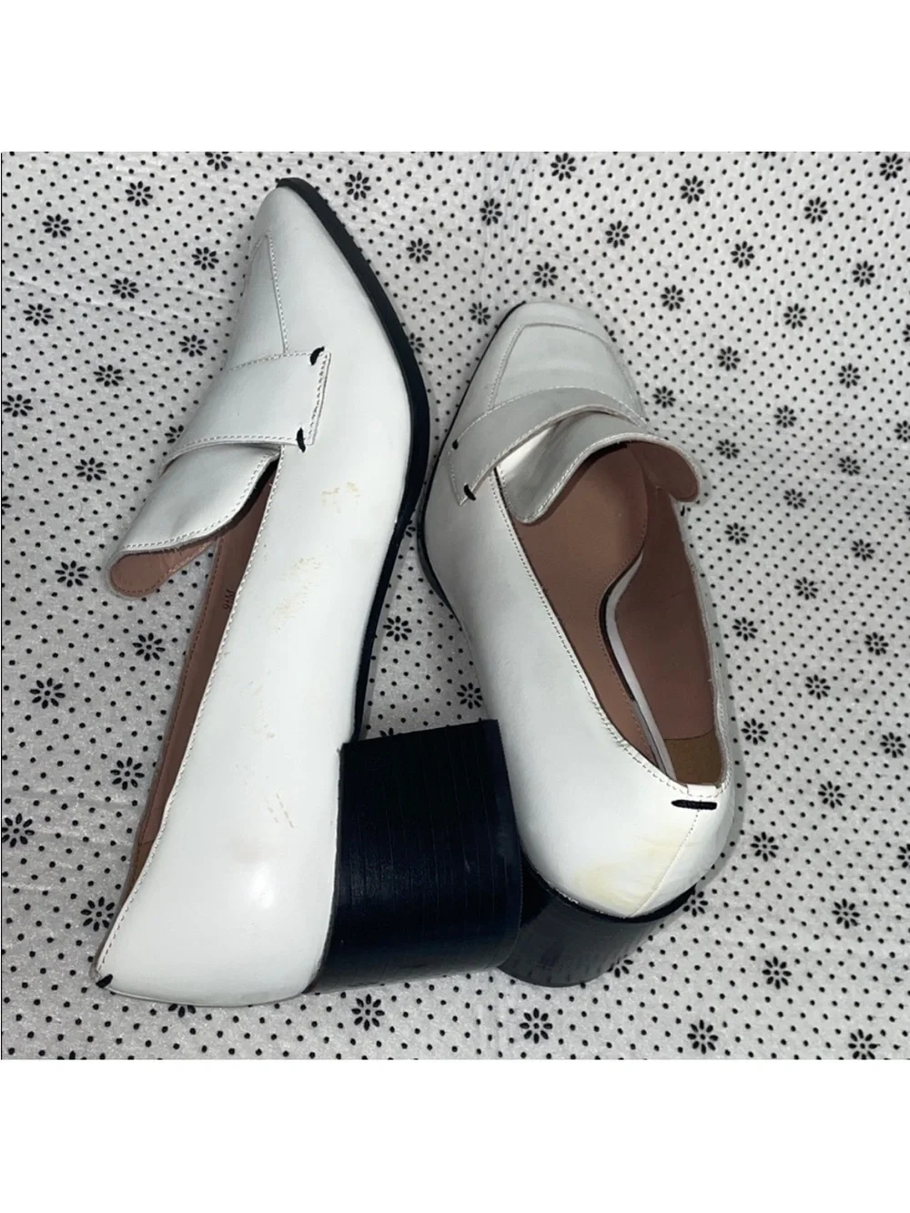 Linea Paolo Women's Casey Leather Block Heel Loafer Pump White Size 9.5